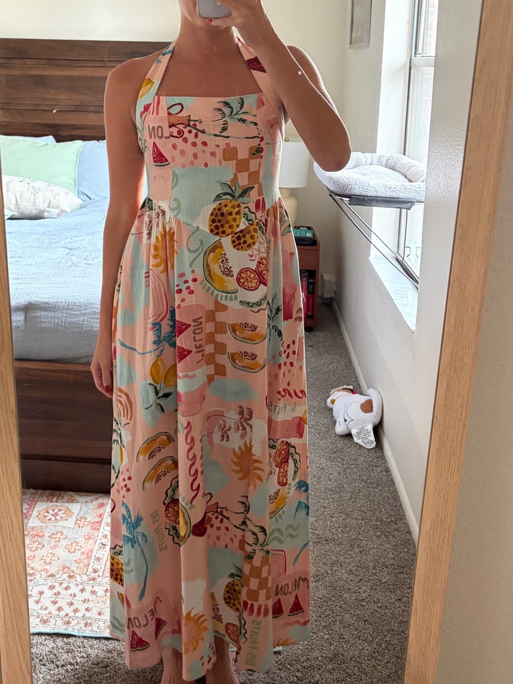 Petal & Pup Pink Halter Tropical Fruit Print Maxi Dress